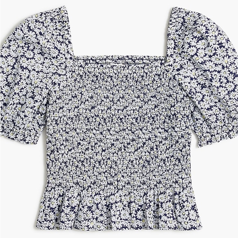 J Crew Floral Smocked Puff Sleeve Top